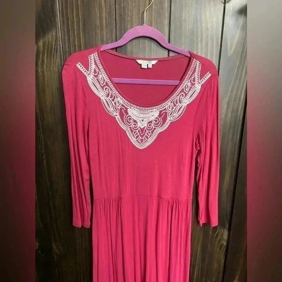 BODEN Faye Dress Jersey Knit Stretch Midi Long 3/4 Sleeve Embroidered. Size:8L - Picture 6 of 13